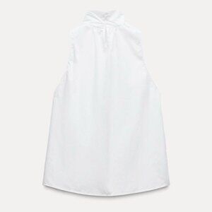 NWOT ZARA Tied Halter Top in Gabardine Fabric - White / S